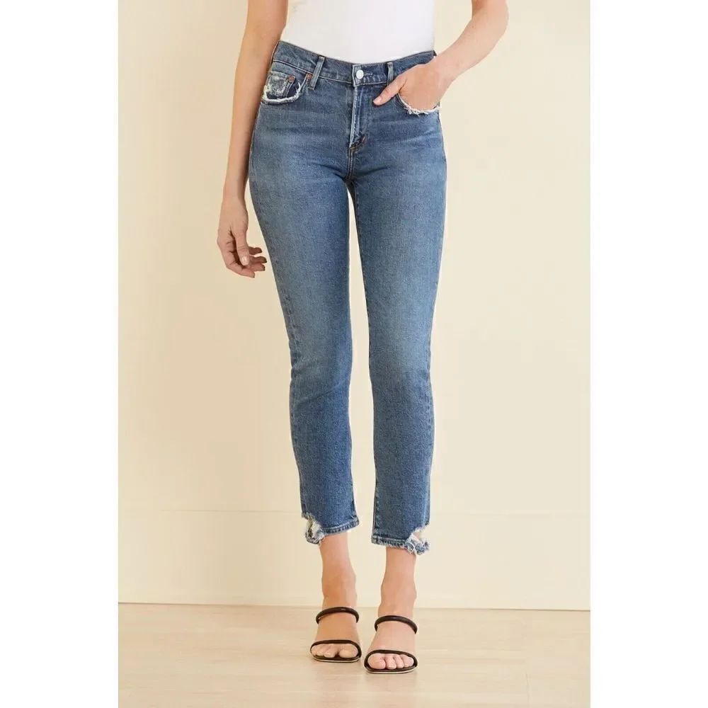 AGOLDE Toni Straight Ankle Jean Medium Wash Denim Distressed Mid Rise 30